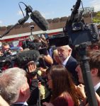 Rebecca Long Bailey with Jeremy Corbyn on Salford Precinct