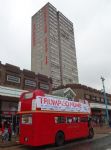 Anti Trump visit bus Salford Precinct